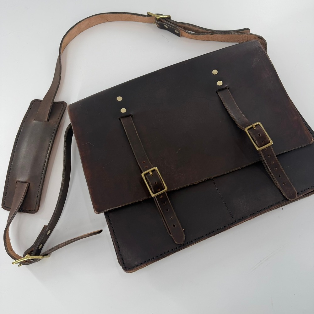 Unbranded Messenger Bag Leather Satchel Modern Unisex‎ Large Dark Brown Shoulder